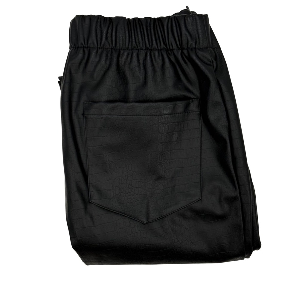 ICHI Women's Black Faux Leather Croc Embossed‎ Pull On Pants Size 38 Eur